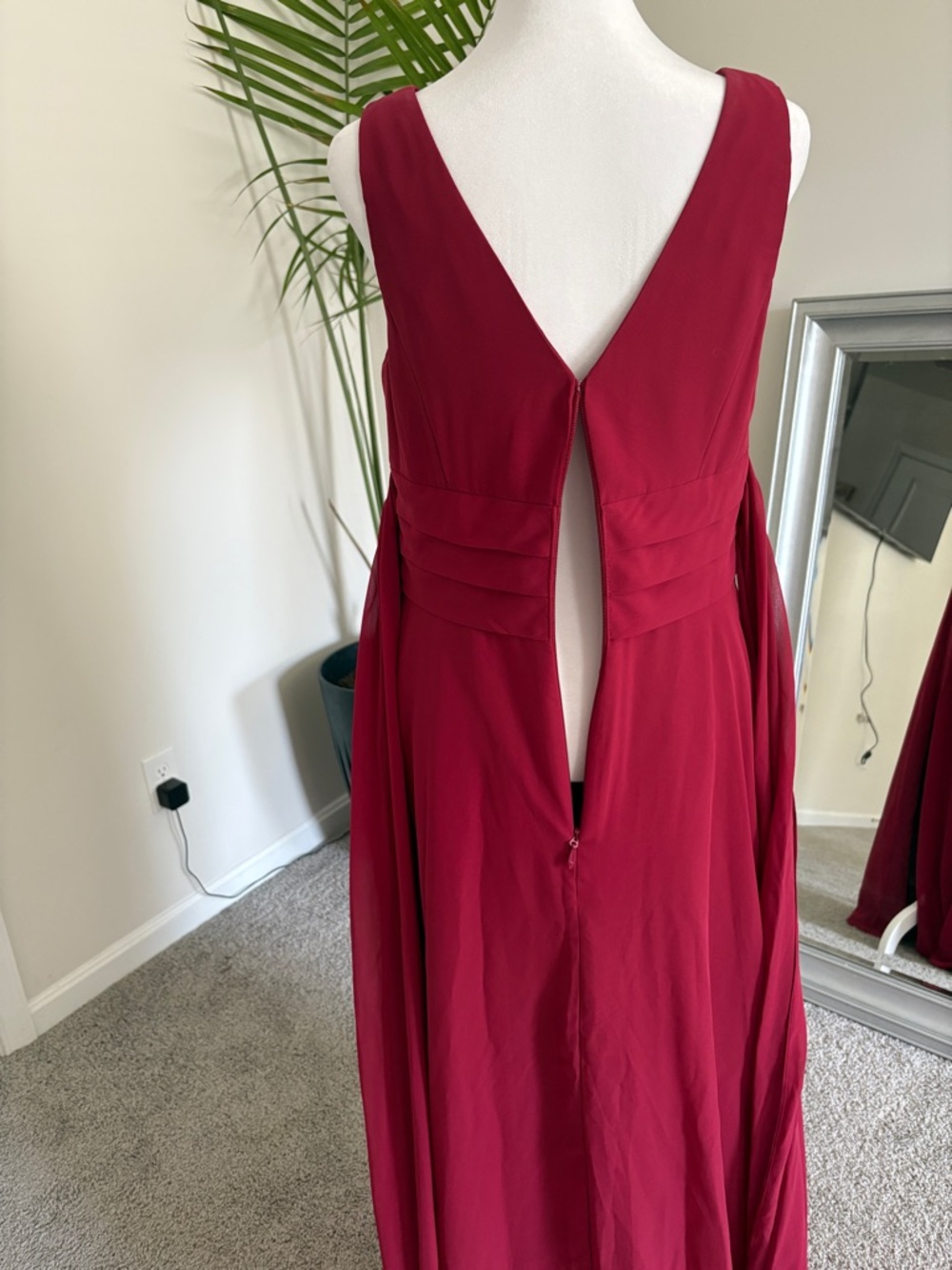 Azazie Burgundy V-Neck Maxi Dress - Picture 3 of 12